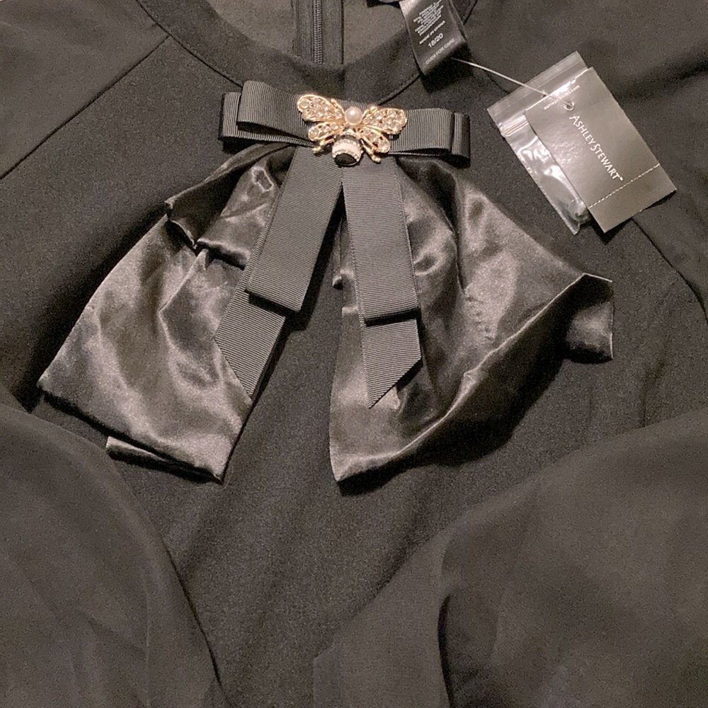 AS Black curve A line dress with exaggerated sheer sleeves. Size 18/20